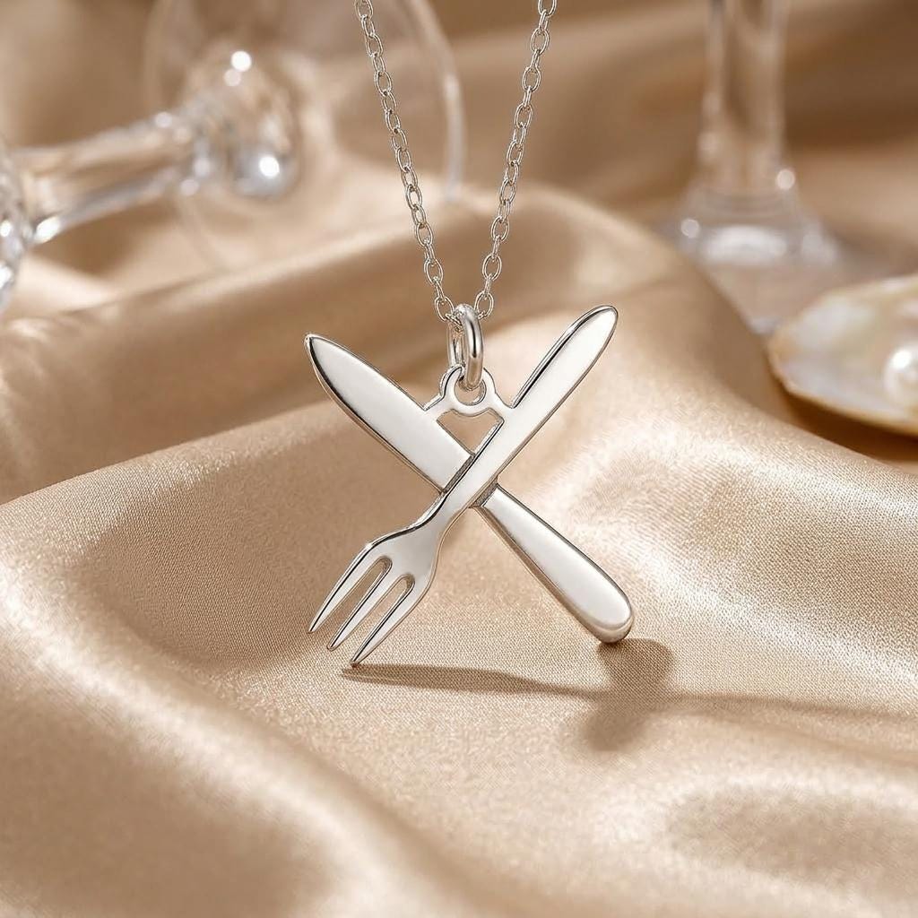 Chef Fork and Knife Necklace | 925 Sterling Silver Jewelry | Culinary & Gourmet Symbol Pendant | Meaningful Gift for Chefs