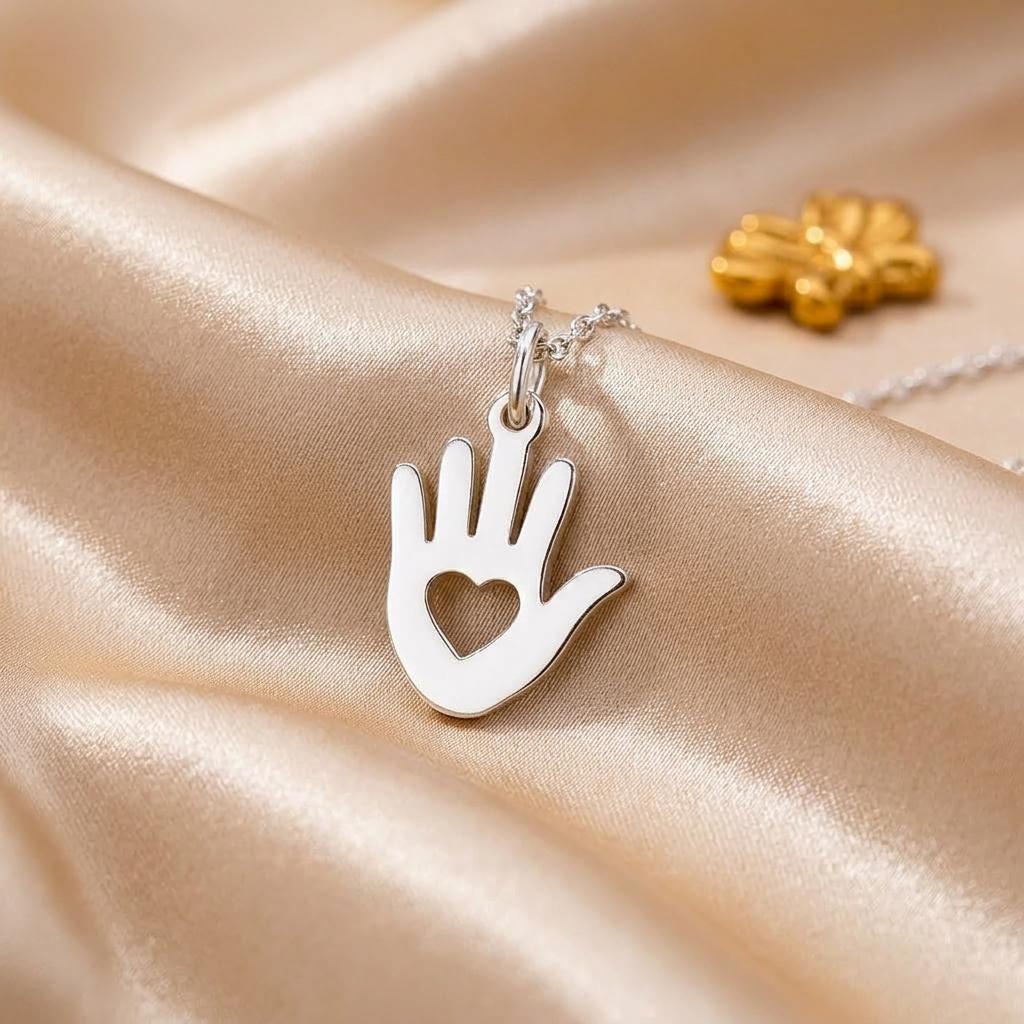 Helping Hand Necklace | 925 Sterling Silver Jewelry | Love & Kindness Symbol Pendant | Meaningful Gift for Caregivers