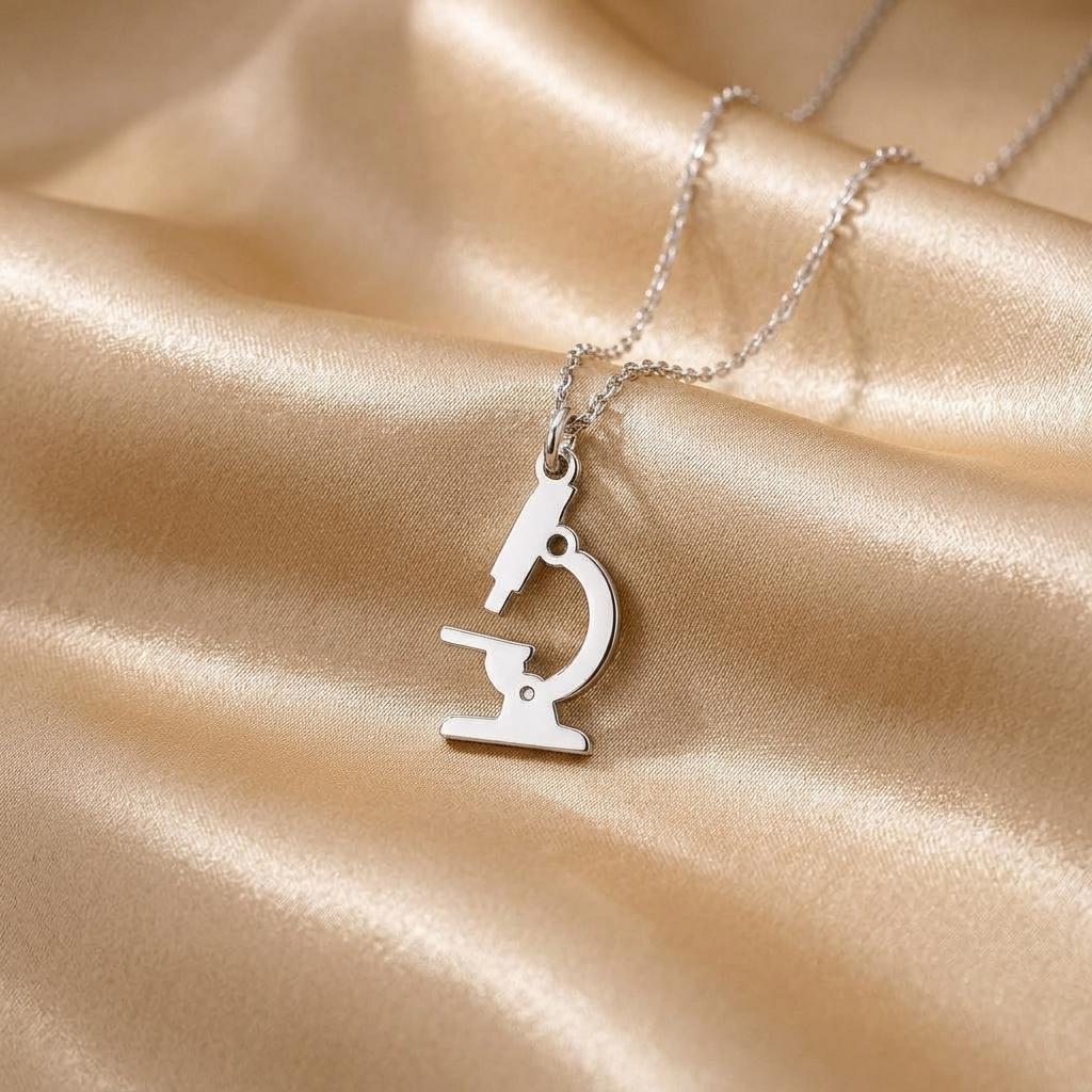 Microscope Necklace | 925 Sterling Silver Jewelry | Science & Laboratory Symbol Pendant | Meaningful Gift for Scientists