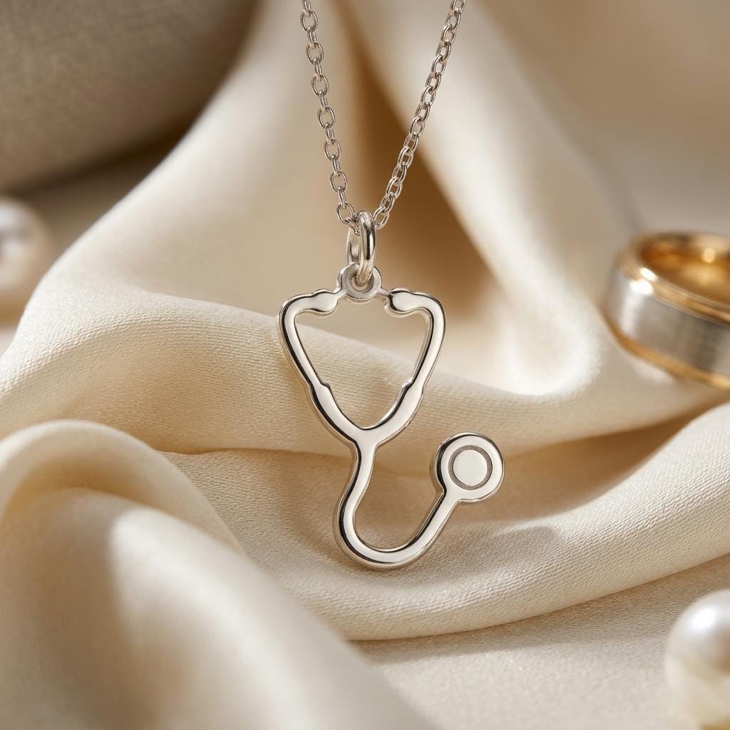 Stethoscope Pendant Necklace | Sterling Silver Jewelry for Nurses | Minimal Medical Symbol | Appreciation Gift for Doctor or Med Student