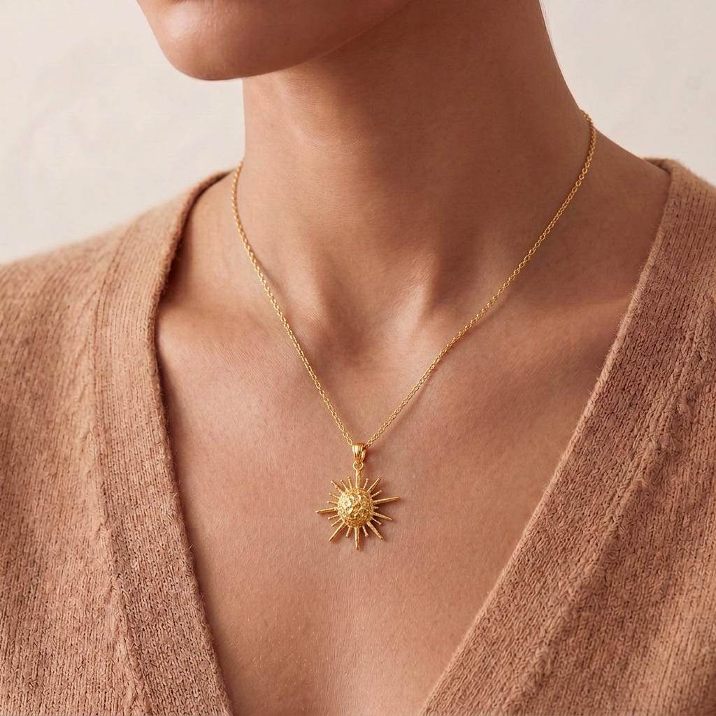 Solar Fragment Necklace | 925 Sterling Silver | Textured Celestial Design | Meaningful Symbol of Light