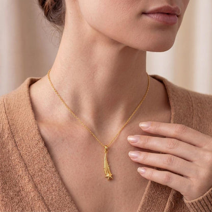 Falling Star Pendant | Gold Plated Sterling Silver | Celestial Theme Delicate Style | Wish & Dream Gift for Her