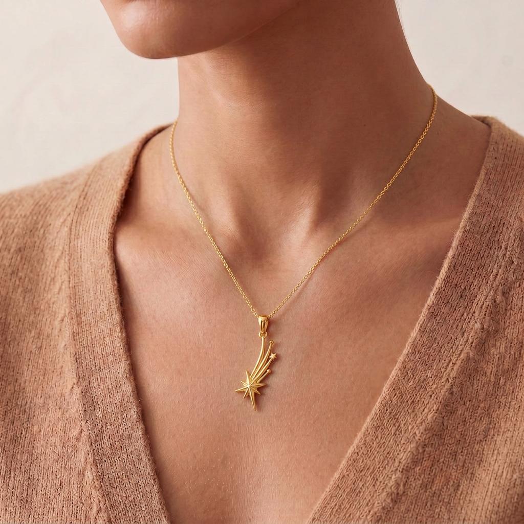 Falling Star Pendant | 925 Sterling Silver | Celestial Star Theme | Wish & Dream Gift