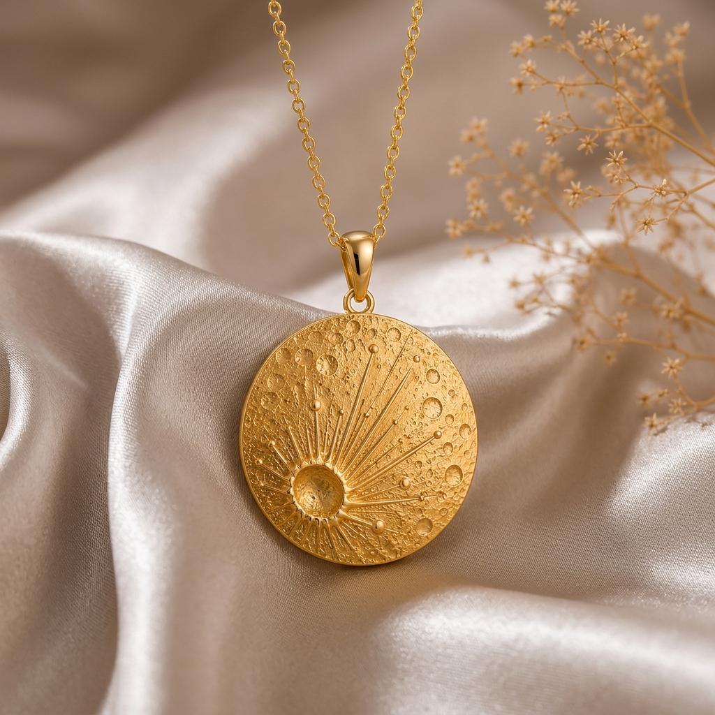 Lunar Impact Pendant | Sterling Silver Pendant | Textured Cosmic Design | Thoughtful Celestial Gift