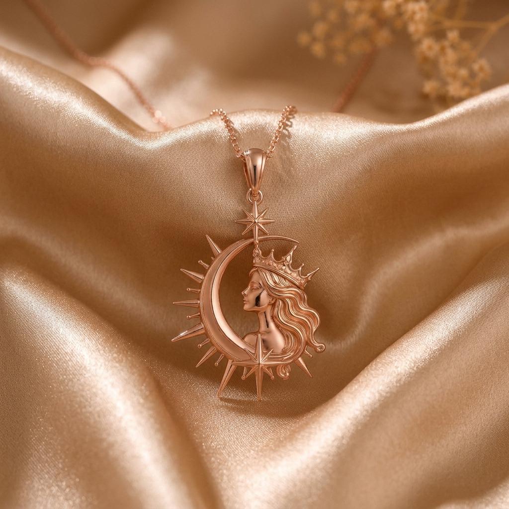 Cosmic Queen Necklace | 925 Sterling Silver for Women | Celestial Goddess Theme | Empowerment & Birthday Gift