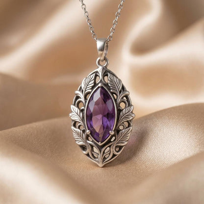 Personalized Elven Amethyst Necklace | 925 Sterling Silver | Elven Fantasy Filigree | Thoughtful Birthday Gift