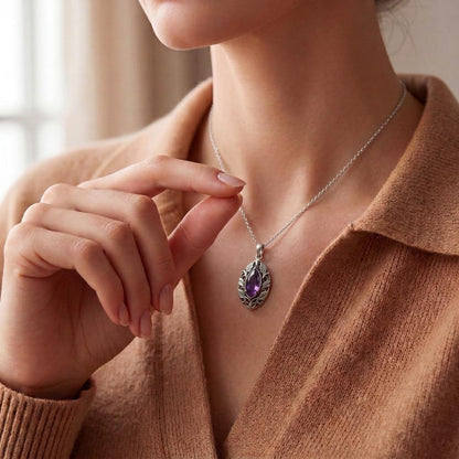 Personalized Elven Amethyst Necklace | 925 Sterling Silver | Elven Fantasy Filigree | Thoughtful Birthday Gift