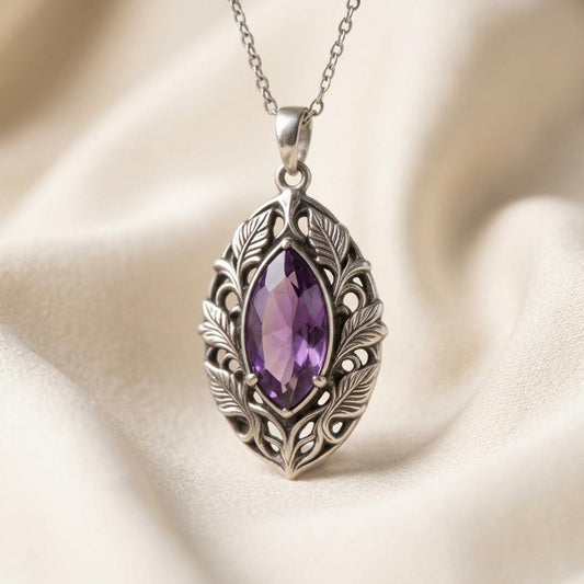 Personalized Elven Amethyst Necklace | 925 Sterling Silver | Elven Fantasy Filigree | Thoughtful Birthday Gift