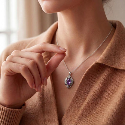 Custom Vintage Amethyst Statement Necklace | Sterling Silver Amethyst | Vintage Filigree Design | Special Occasion Gift