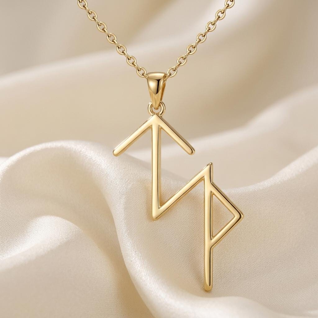 Viking Success rune | Sterling Silver Gold Necklace | Norse Mythology Jewelry | Gift for Strength & Prosperity