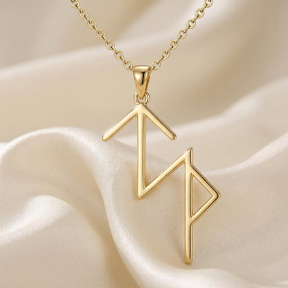 Viking Success rune | Sterling Silver Gold Necklace | Norse Mythology Jewelry | Gift for Strength & Prosperity