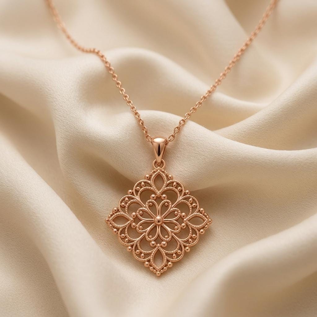Lace Filigree Pendant | Gold Plated Sterling Silver | Delicate Filigree Design | Thoughtful Gift for Her