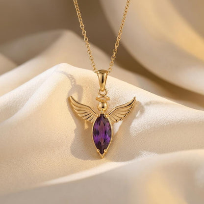 Angel Wing Necklace | 925 Silver Amethyst Charm | Guardian Angel Protection | Meaningful Sympathy Gift