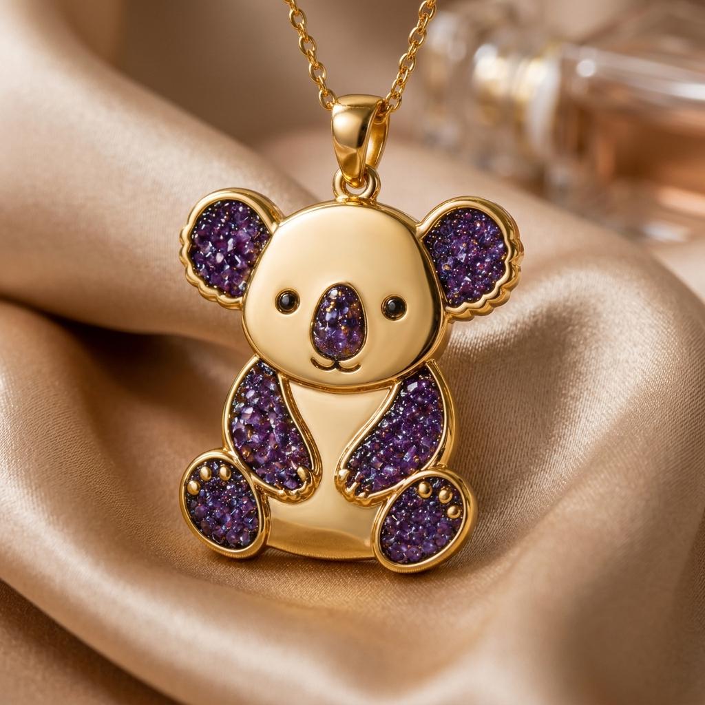Amethyst Druzy Koala Necklace | Amethyst for Animal Lovers | Nature Inspired Koala Charm | Thoughtful Appreciation Gift
