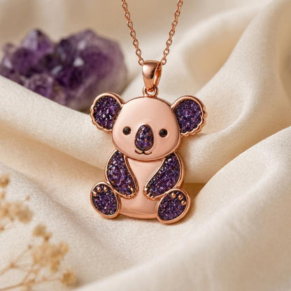 Amethyst Druzy Koala Necklace | Amethyst for Animal Lovers | Nature Inspired Koala Charm | Thoughtful Appreciation Gift
