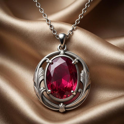 Vintage Birthstone Necklace | 925 Sterling Silver for Her | Art Nouveau Vintage Style | Birthday Anniversary Gift