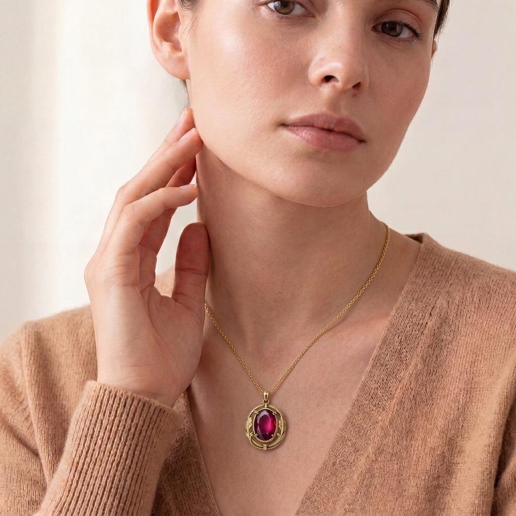 Vintage Birthstone Necklace | 925 Sterling Silver for Her | Art Nouveau Vintage Style | Birthday Anniversary Gift