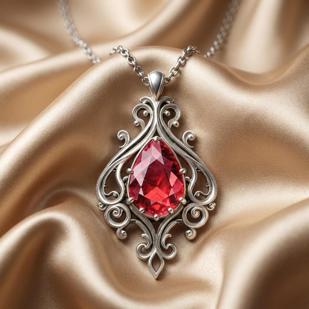 Vintage Ruby Birthstone Necklace | 925 Sterling Silver | Vintage Filigree Design | Birthstone Birthday Gift