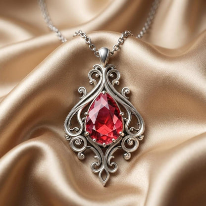 Vintage Ruby Birthstone Necklace | 925 Sterling Silver | Vintage Filigree Design | Birthstone Birthday Gift