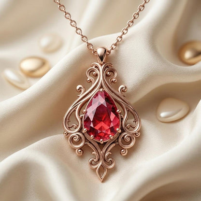 Vintage Ruby Birthstone Necklace | 925 Sterling Silver | Vintage Filigree Design | Birthstone Birthday Gift