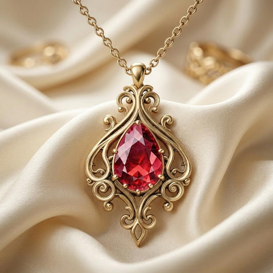 Vintage Ruby Birthstone Necklace | 925 Sterling Silver | Vintage Filigree Design | Birthstone Birthday Gift