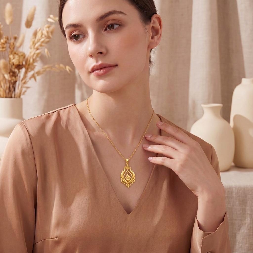 Regal Flame Necklace | 925 Sterling Silver | Symbolic Flame Design | Gift for Inner Strength
