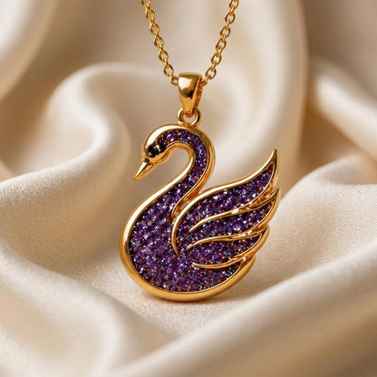 Amethyst Druzy Swan Pendant Necklace | 925 Sterling Silver | Elegant Animal Theme | Thoughtful Gift for Her