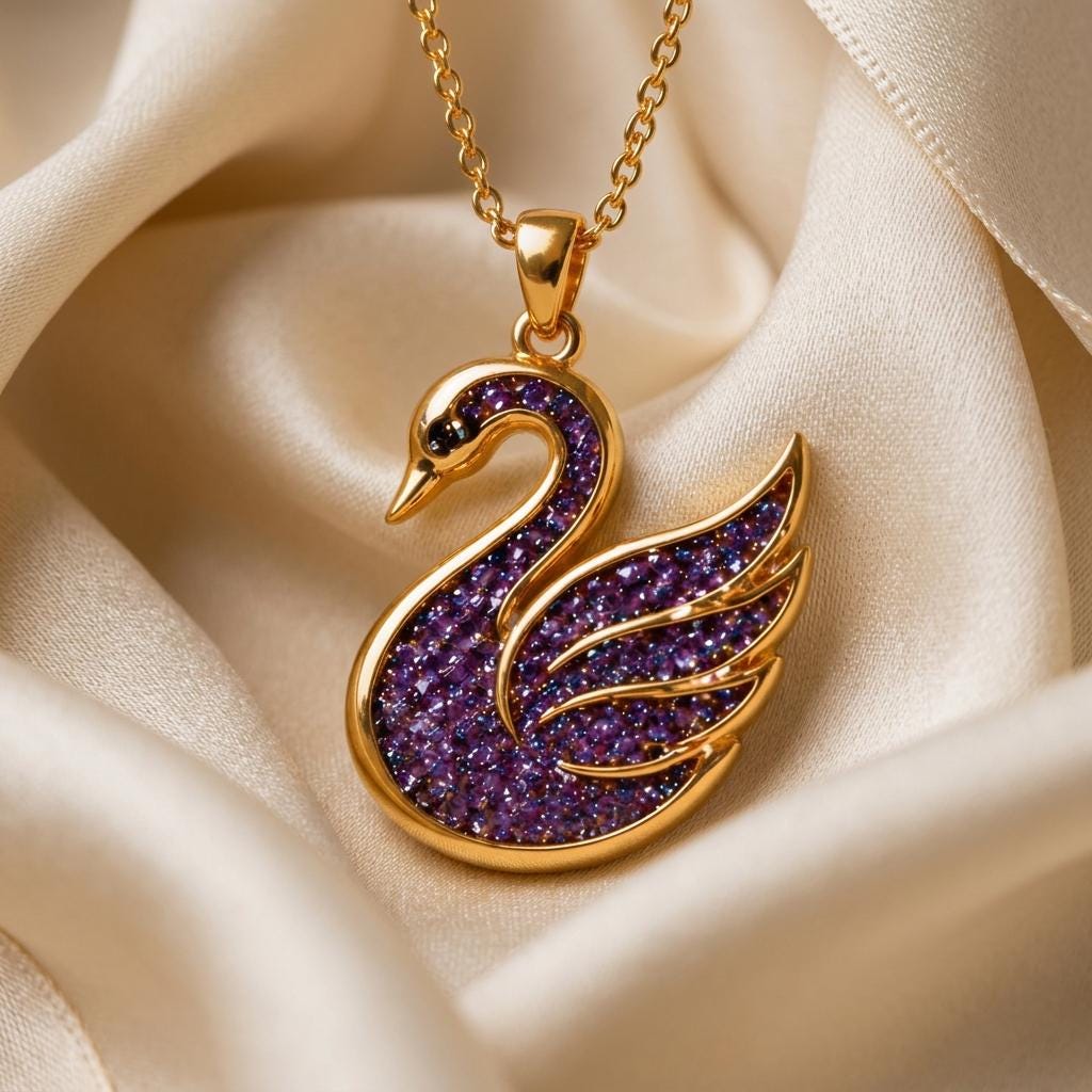 Amethyst Druzy Swan Pendant Necklace | 925 Sterling Silver | Elegant Animal Theme | Thoughtful Gift for Her