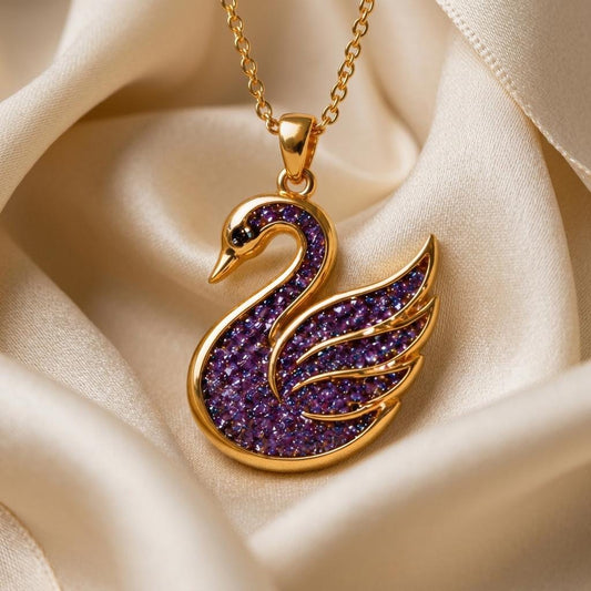 Amethyst Druzy Swan Pendant Necklace | 925 Sterling Silver | Elegant Animal Theme | Thoughtful Gift for Her