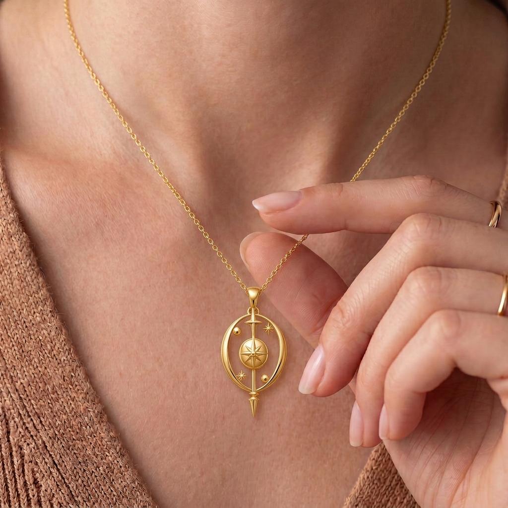Celestial Barrier Pendant | 925 Sterling Silver | Celestial Guiding Star Theme | Gift for Protection & Guidance
