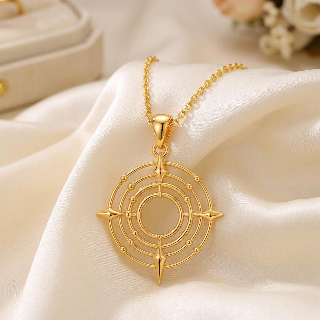 Cosmic Portal Necklace | 925 Sterling Silver | Celestial Compass Design | Inspirational Guidance Gift