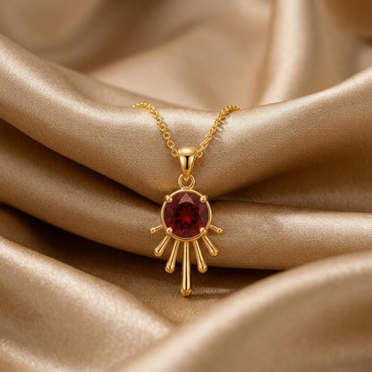 Sun Drop Pendant | 925 Sterling Silver & Garnet | Radiant Sunburst Design | Empowerment - Celebration Gift