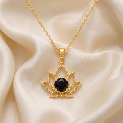Floating Lotus Stone Necklace | Gold Plated Sterling Silver | Spiritual Lotus Design | Mindfulness Gift