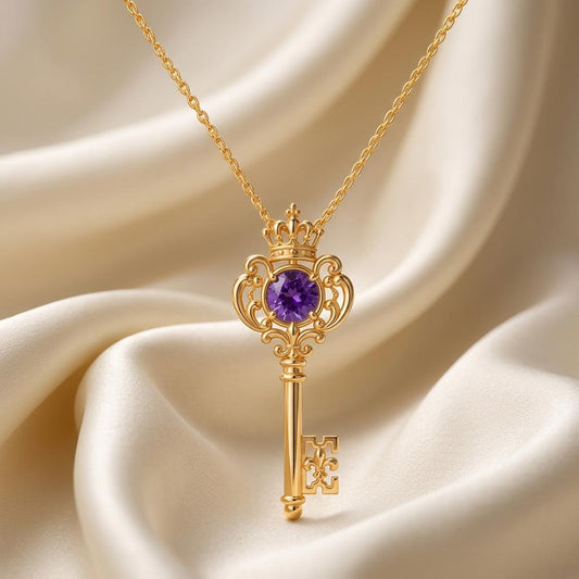 Front view of Imperial Key Pendant | Gold Plated 925 Sterling Silver | Royal Fantasy Whimsical | Empowerment Gift for Her in 925 sterling silver