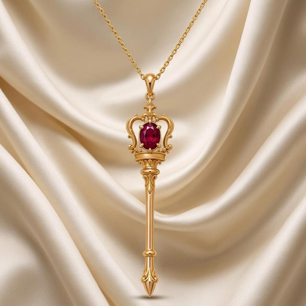Royal Scepter Necklace | Gold Plated 925 Sterling Silver | Regal Fantasy Theme | Empowerment Gift for Her