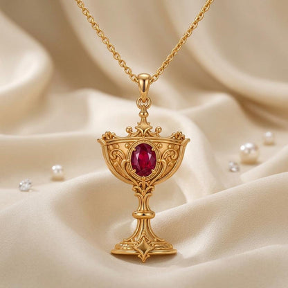 Divine Chalice Necklace | Gold Plated Silver | Ornate Spiritual Charm | Meaningful Gift for Her