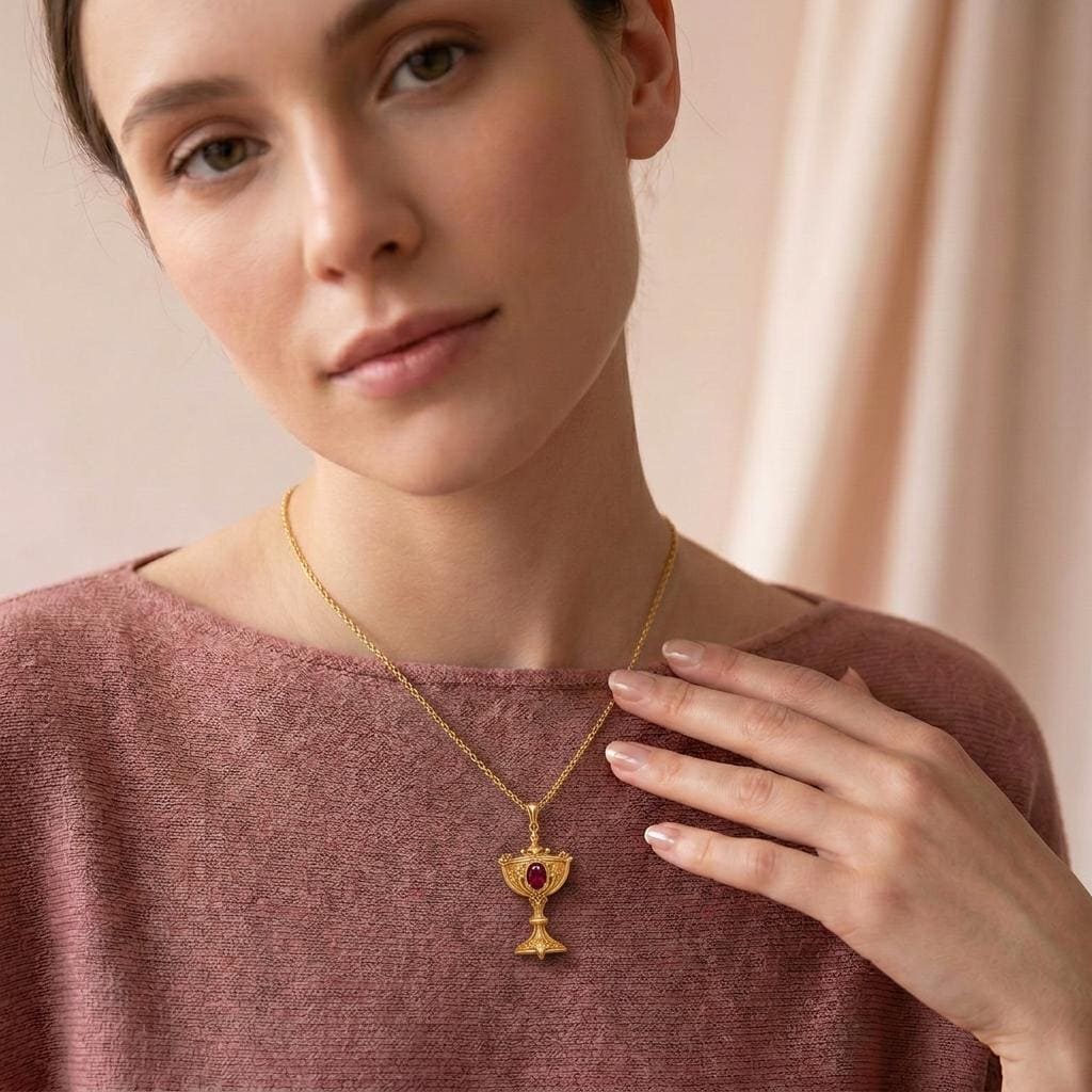 Divine Chalice Necklace | Gold Plated Silver | Ornate Spiritual Charm | Meaningful Gift for Her