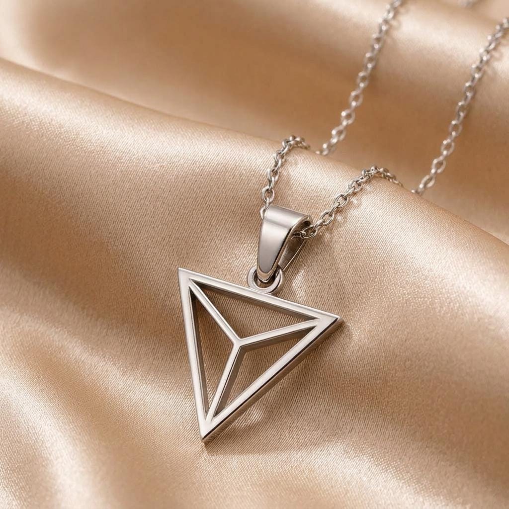 Silver Triangle Necklace, | 925 Sterling Silver | Geometric Minimalist | Symbolic Gift