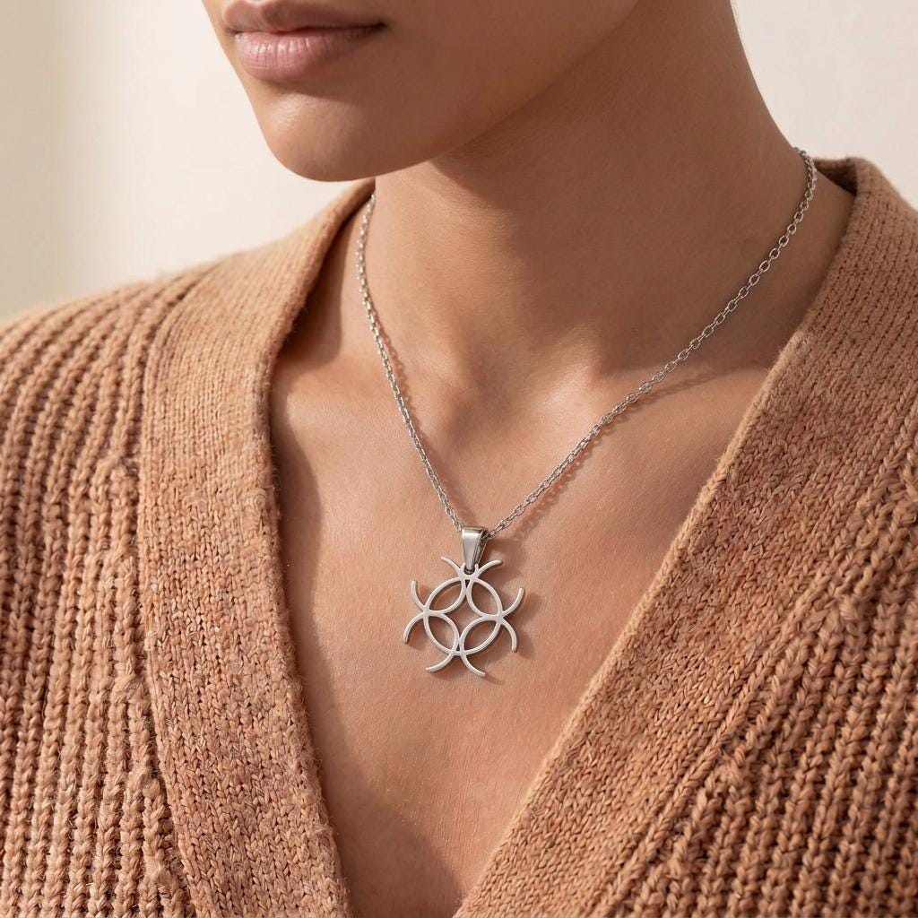 Silver Circle Knot Necklace, Silver Solar Mandala Pendant | 925 Sterling Silver | Symbolic Geometric Design | Meaningful Gift for Her