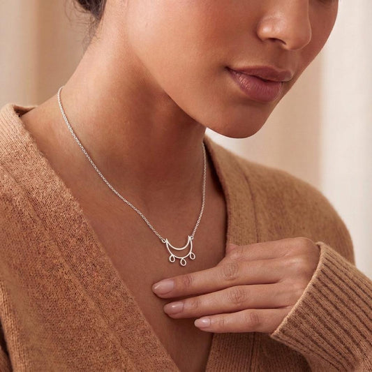 Front view of Crescent Moon Necklace, | 925 Sterling Silver | Celestial Minimalist Design | Everyday Wear & Thoughtful Gift in 925 sterling silver