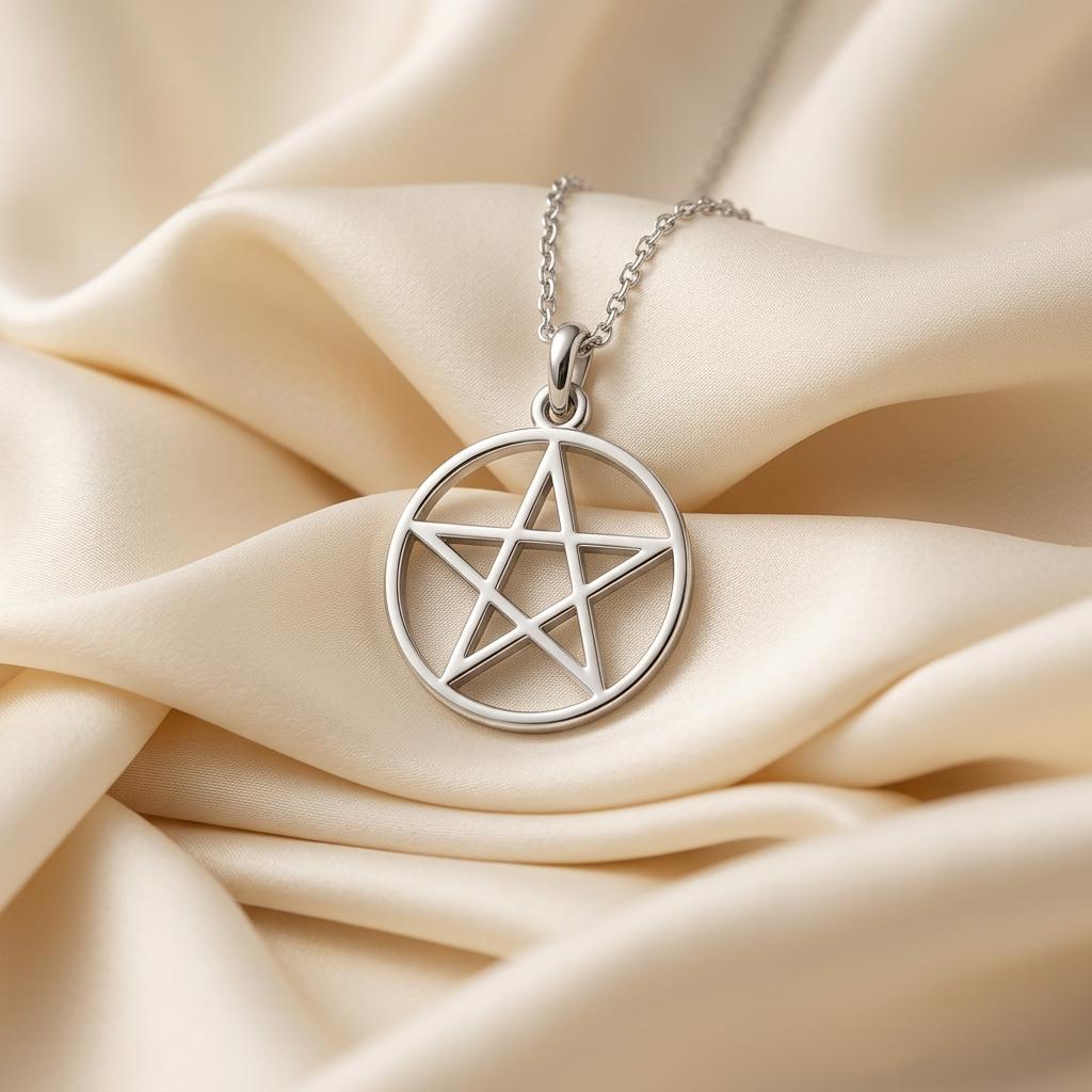 Pentagram Circle Necklace, Silver Pagan Wiccan Pendant | 925 Sterling Silver | Mystical Esoteric Style | Meaningful Spiritual Gift