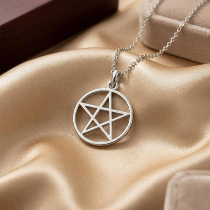 Pentagram Circle Necklace, Silver Pagan Wiccan Pendant | 925 Sterling Silver | Mystical Esoteric Style | Meaningful Spiritual Gift