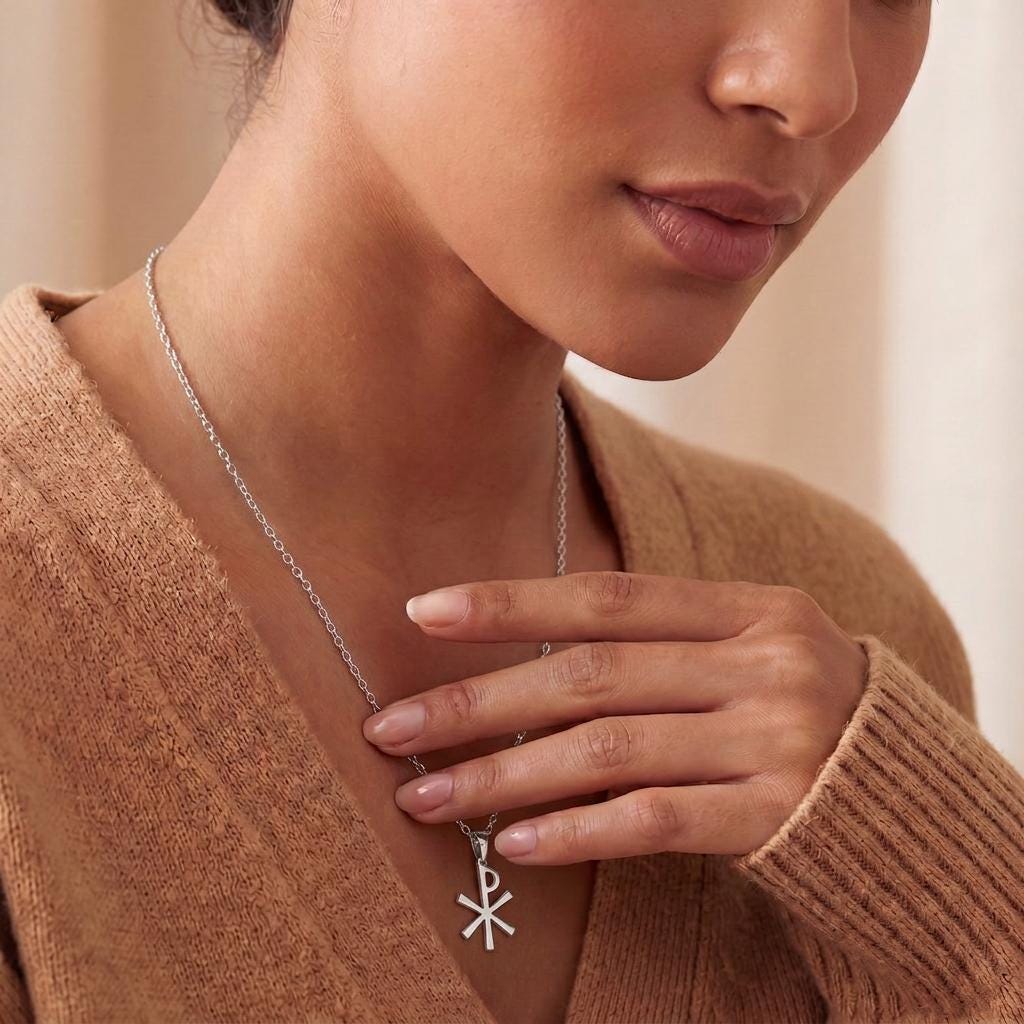 Chi Rho Silver Necklace, Ancient Christian Symbol Jewelry, Handmade 925 Sterling Silver Pendant | Meaningful Spiritual Gift