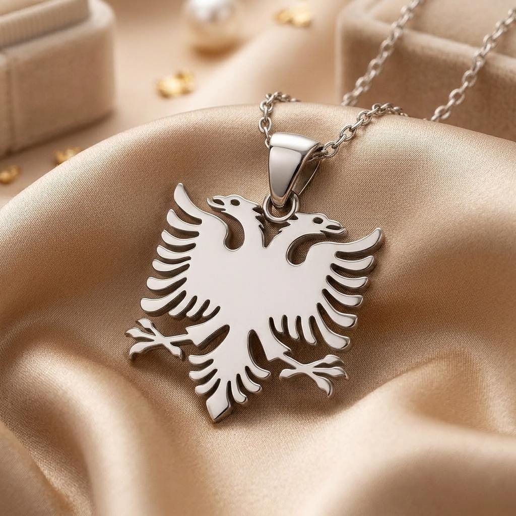 Albanian Eagle Necklace, Handmade Sterling Silver Double Headed Eagle Pendant