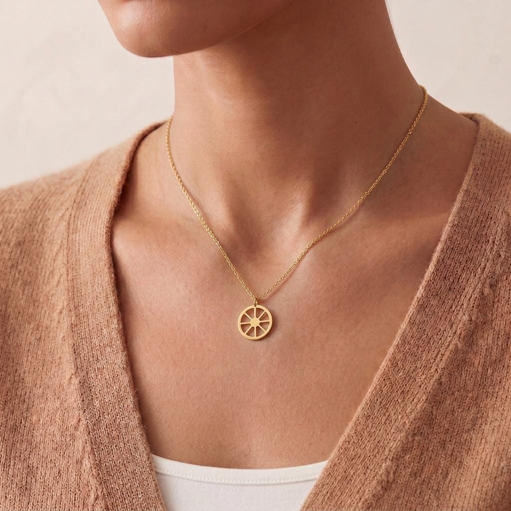 Sun Symbol Necklace | 925 Sterling Silver | Ancient Solar Amulet | Meaningful Spiritual Gift