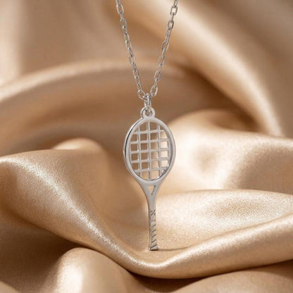 Tennis Racket Necklace | 925 Sterling Silver Sports Jewelry | Minimal Athletic Style | Tennis Player Gift