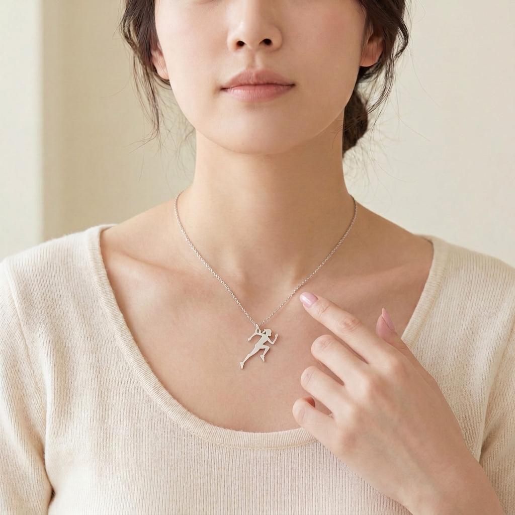 Running Woman Necklace | 925 Sterling Silver Jewelry | Athletic & Motivation Style | Gift for Runners