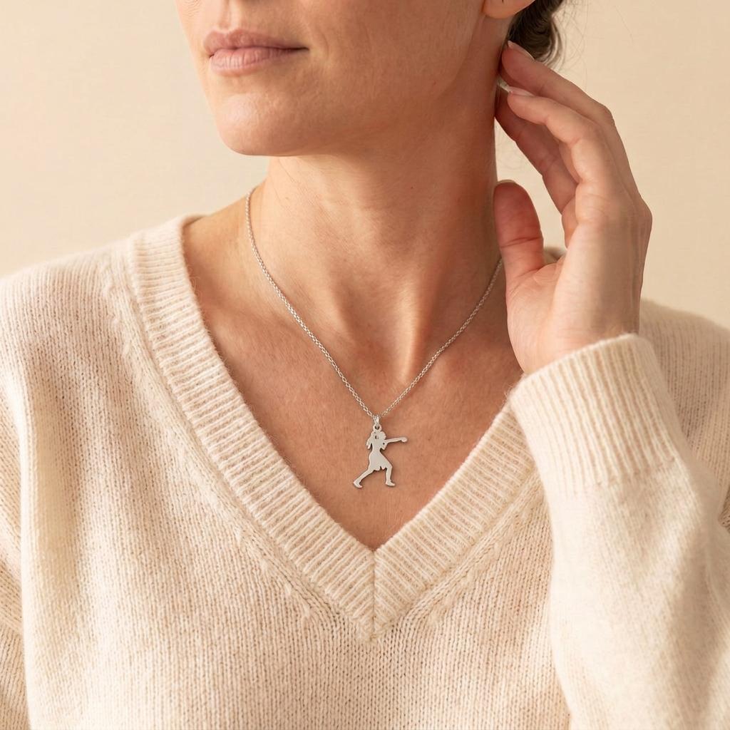 Boxing Woman Necklace | 925 Sterling Silver Jewelry | Fighter & Strength Style | Gift for Athletes