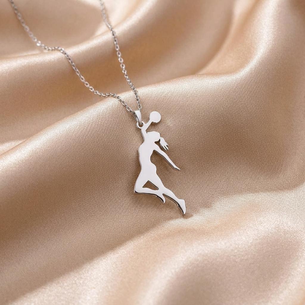 Basketball Player Necklace | 925 Sterling Silver Women Jewelry | Sport Athlete Silhouette Pendant | Gift for Basketball Lovers