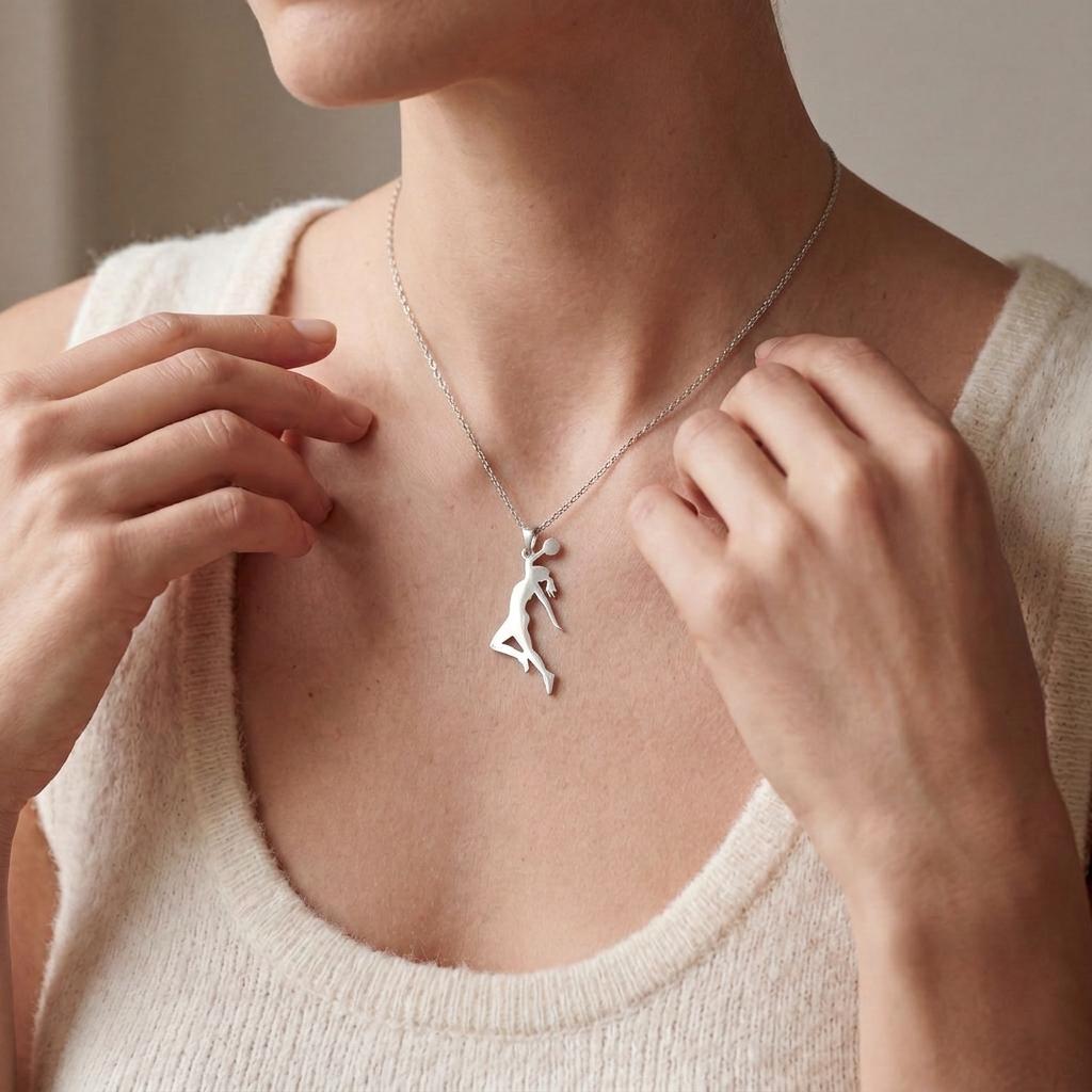 Basketball Player Necklace | 925 Sterling Silver Women Jewelry | Sport Athlete Silhouette Pendant | Gift for Basketball Lovers
